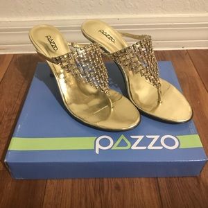 Gold/rhinestone Pazzo heels! Gifted & never worn!